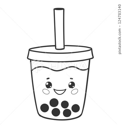 Cute bubble tea with kawaii face Cute bubble tea with kawaii face 124783140