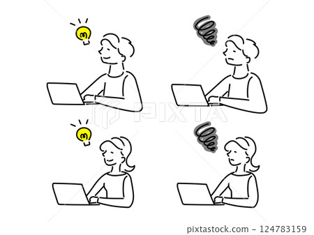 在電腦前擔心的人和解決問題的人的插圖 在電腦前擔心的人和解決問題的人的插圖 124783159