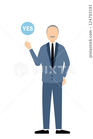 A simple illustration of a businessman in a business suit holding a Jesus stick 124783191