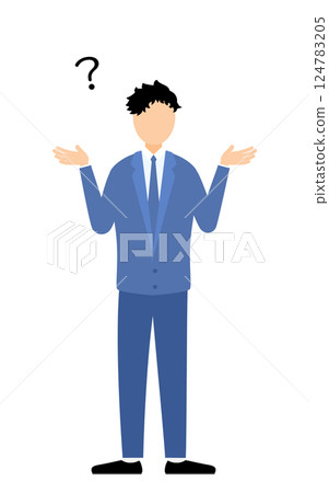 A simple illustration of a businessman in a business suit having a question 124783205