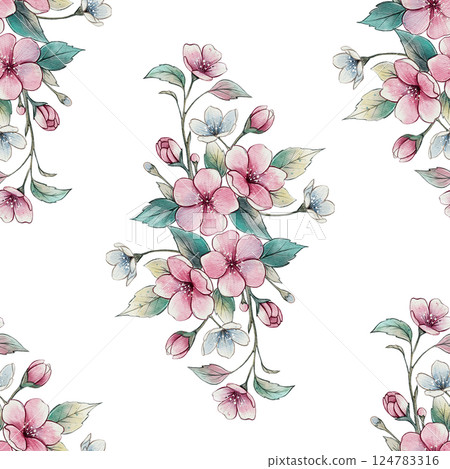 Watercolor Seamless Floral Pattern with Pink Flowers 124783316