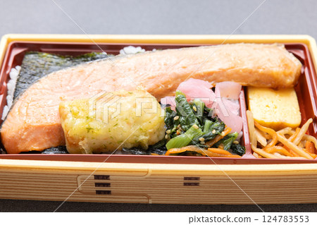 Delicious salmon and saikyo grilled seaweed bento Delicious salmon and saikyo grilled seaweed bento 124783553