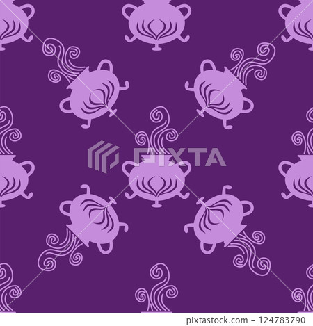 Silhouettes Magic symbols seamless pattern, with magical elements such as snake, eye, tarot cards, hand, skull. Witchcraft theme symbols and elements 124783790