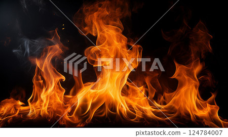 黑色背景上火焰的紋理背景圖像 124784007