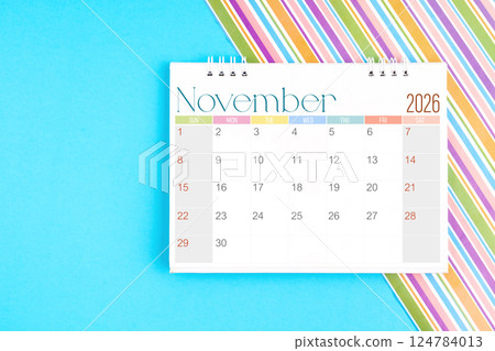 Desk calendar for November 2026 for planning on colorful. 124784013
