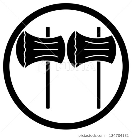 This is the family crest. It is a thin ring with a hatchet. 124784181