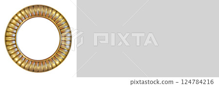 Round empty isolated transparent wooden and gold gilded ornamental frame 124784216