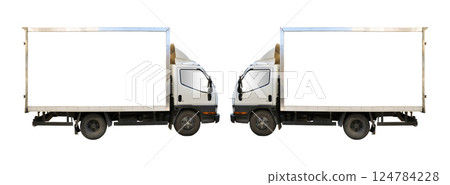 Blank white two truck isolated on a white background, truck used for transportation cargo 124784228