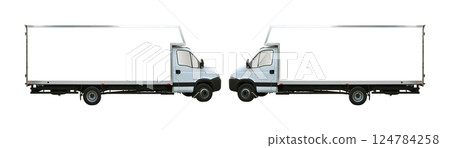 Blank white two truck isolated on a white background, truck used for transportation cargo Blank white two truck isolated on a white background, truck used for transportation cargo 124784258