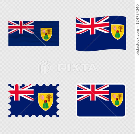 Turks and Caicos Islands national flag in four different styles. 124784340