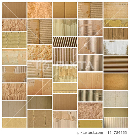 Brown beige and brown colored corrugated cardboard paper pieces detail 124784363