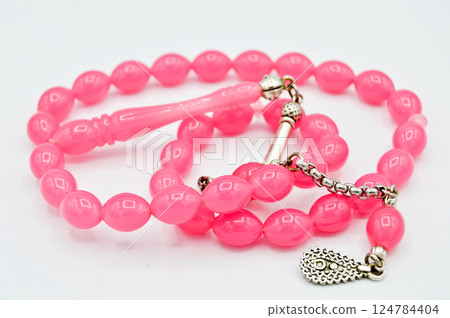 Pink and silver beads sequenced, short rosary, tespih tesbih 124784404