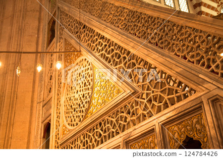 Selimiye Mosque interiors were built by Mimar Sinan in Edirne in 1575 during the Ottoman Empire. 09 August 2019 Turkey Edirne 124784426