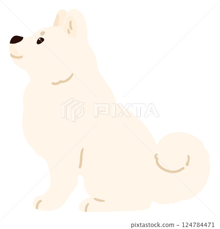 A simple and cute horizontal illustration of a white Akita dog without main lines 124784471