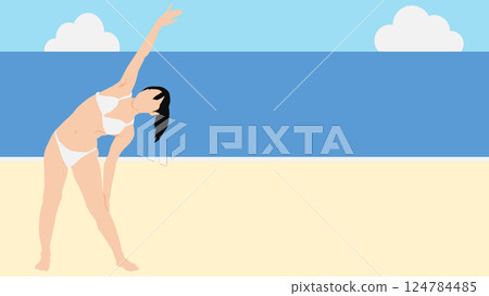 Illustration of a woman enjoying summer vacation on the beach (swimming in the sea) Illustration of a woman enjoying summer vacation on the beach (swimming in the sea) 124784485