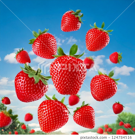 Strawberries shining in the blue sky 124784516