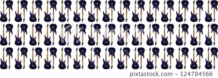 Electric guitar with a wooden blue or navy blue body, special musical instrument banner design work, white area 124784566