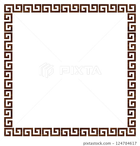 Decorative wooden walnut frame with greek ornament meanders, Greek fret or key design 124784617