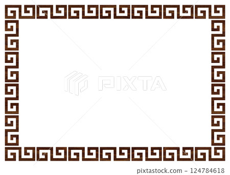 Decorative wooden walnut frame with greek ornament meanders, Greek fret or key design 124784618