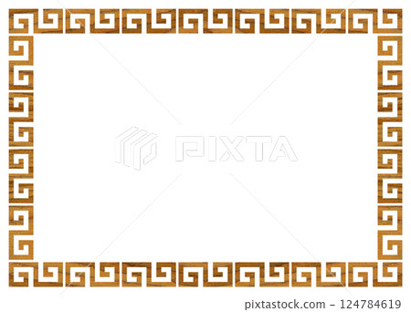 Decorative wooden walnut frame with greek ornament meanders, Greek fret or key design 124784619