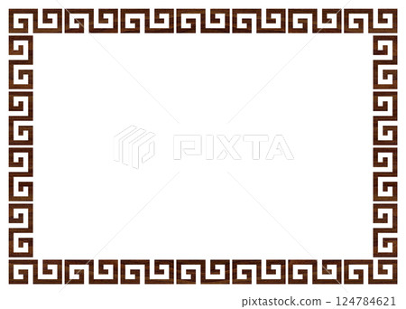 Decorative wooden walnut frame with greek ornament meanders, Greek fret or key design Decorative wooden walnut frame with greek ornament meanders, Greek fret or key design 124784621