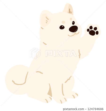 A simple and cute illustration of a white Akita dog giving a paw (no main lines) 124784686
