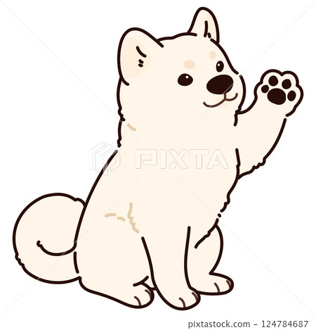 一隻白色秋田犬伸出爪子的簡單可愛插圖（帶主線） 124784687