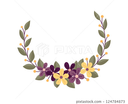 Round flower frame, vintage wreath with blossom. Folk art, ornamental frame with floral composition. Bright illustration, can be used as creating or invitation card Round flower frame, vintage wreath with blossom. Folk art, ornamental frame with floral composition. Bright illustration, can be used as creating or invitation card 124784873