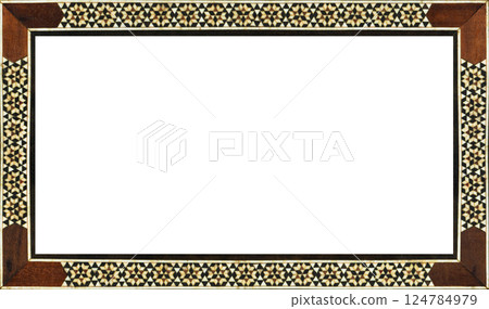 Wooden marquetry frame, wooden frame made of a combination of different woods 124784979