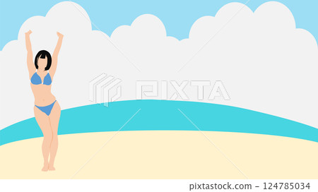 Illustration of a woman enjoying summer vacation on the beach (swimming in the sea) 124785034