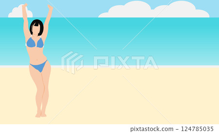 Illustration of a woman enjoying summer vacation on the beach (swimming in the sea) 124785035
