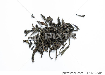 Loose Leaf Ruhunu Black Tea Top View on White Background 124785504