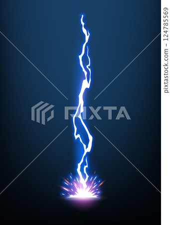 Lightning animation with sparks. Electricity thunderbolt danger, light electric powerful thunder. Bright energy effect, vector illustration 124785569