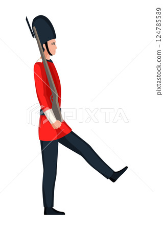 Great Britain tourist attraction, london guards. Welcome to England or world famous UK symbol. London sight which attract tourists. Vector cartoon illustration 124785589