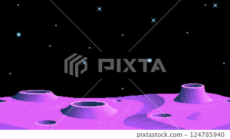 Retro Space Illustration of Moon's Surface with Stars Retro Space Illustration of Moon's Surface with Stars 124785940
