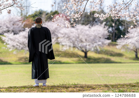 Image of a monk and a tree burial Image of a monk and a tree burial 124786688