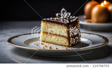 Elegant Slice of Chocolate Cake with Decor 124786705