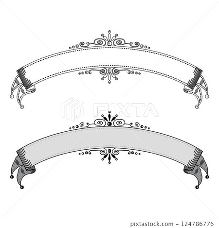 Hand drawn horizontal banners set with retro style ribbons decoration elements isolated vector illustration Hand drawn horizontal banners set with retro style ribbons decoration elements isolated vector illustration 124786776