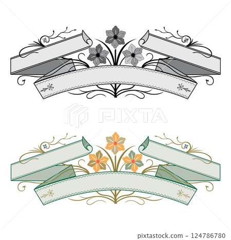 Hand drawn horizontal banners set with retro style ribbons decoration elements isolated vector illustration Hand drawn horizontal banners set with retro style ribbons decoration elements isolated vector illustration 124786780
