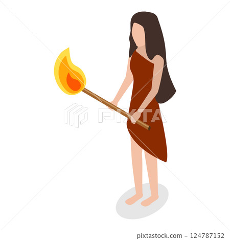 3D Isometric Flat Vector Set of Stone Age Elements, Primitive Humen. Item 4 124787152