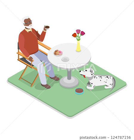 3D Isometric Flat Vector Illustration of Shopping With Dog, Pet Care. Item 2 3D Isometric Flat Vector Illustration of Shopping With Dog, Pet Care. Item 2 124787156