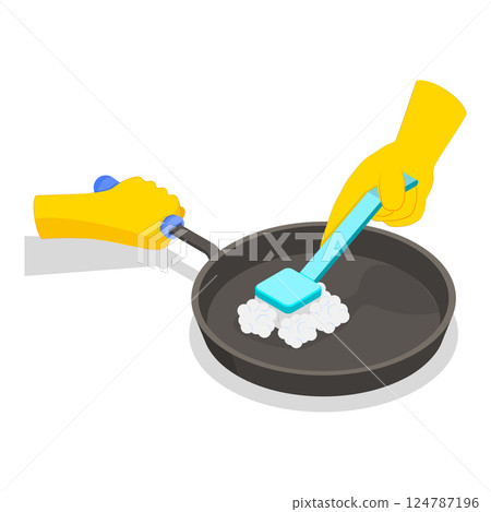 3D Isometric Flat Vector Illustration of Hands Washing Dishes, Dishwashing Process. Item 1 3D Isometric Flat Vector Illustration of Hands Washing Dishes, Dishwashing Process. Item 1 124787196