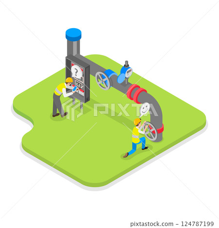 3D Isometric Flat Vector Illustration of Natural Gas Extraction, Getting Fossil Energy. Item 1 124787199