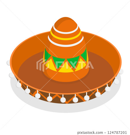 3D Isometric Flat Vector Set of Mexican Hats, Traditional Costume Elements. Item 2 3D Isometric Flat Vector Set of Mexican Hats, Traditional Costume Elements. Item 2 124787201
