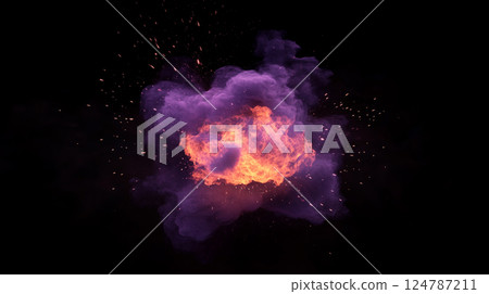 Purple flames, explosions and smoke 124787211