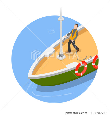 3D Isometric Flat Vector Illustration of Sailing Yacht, Marine Travel. Item 2 3D Isometric Flat Vector Illustration of Sailing Yacht, Marine Travel. Item 2 124787218