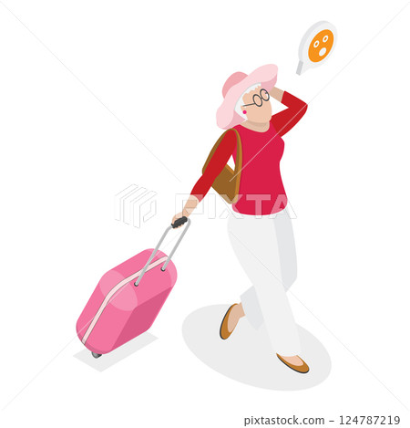 3D Isometric Flat Vector Illustration of Hurrying Tourists, Fast-Paced Visitors in a Hurry. Item 1 124787219