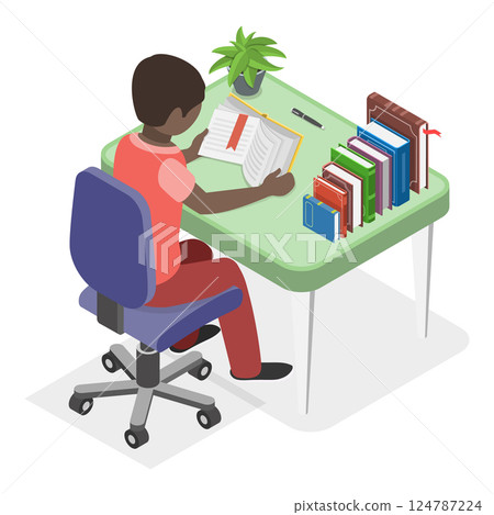 3D Isometric Flat Vector Set of Children Study , Learning Process. Item 4 124787224