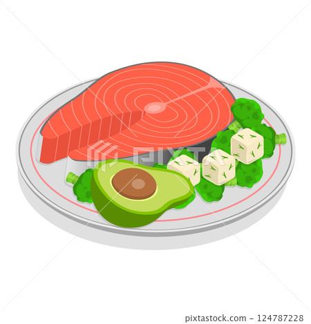 3D Isometric Flat Vector Illustration of Healthy Plate, Balanced Diet. Item 7 3D Isometric Flat Vector Illustration of Healthy Plate, Balanced Diet. Item 7 124787228