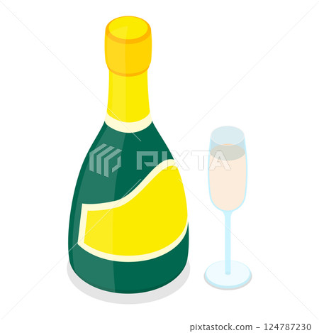 3D Isometric Flat Vector Set of Champagne Bottles, Sparkle Wine. Item 1 3D Isometric Flat Vector Set of Champagne Bottles, Sparkle Wine. Item 1 124787230